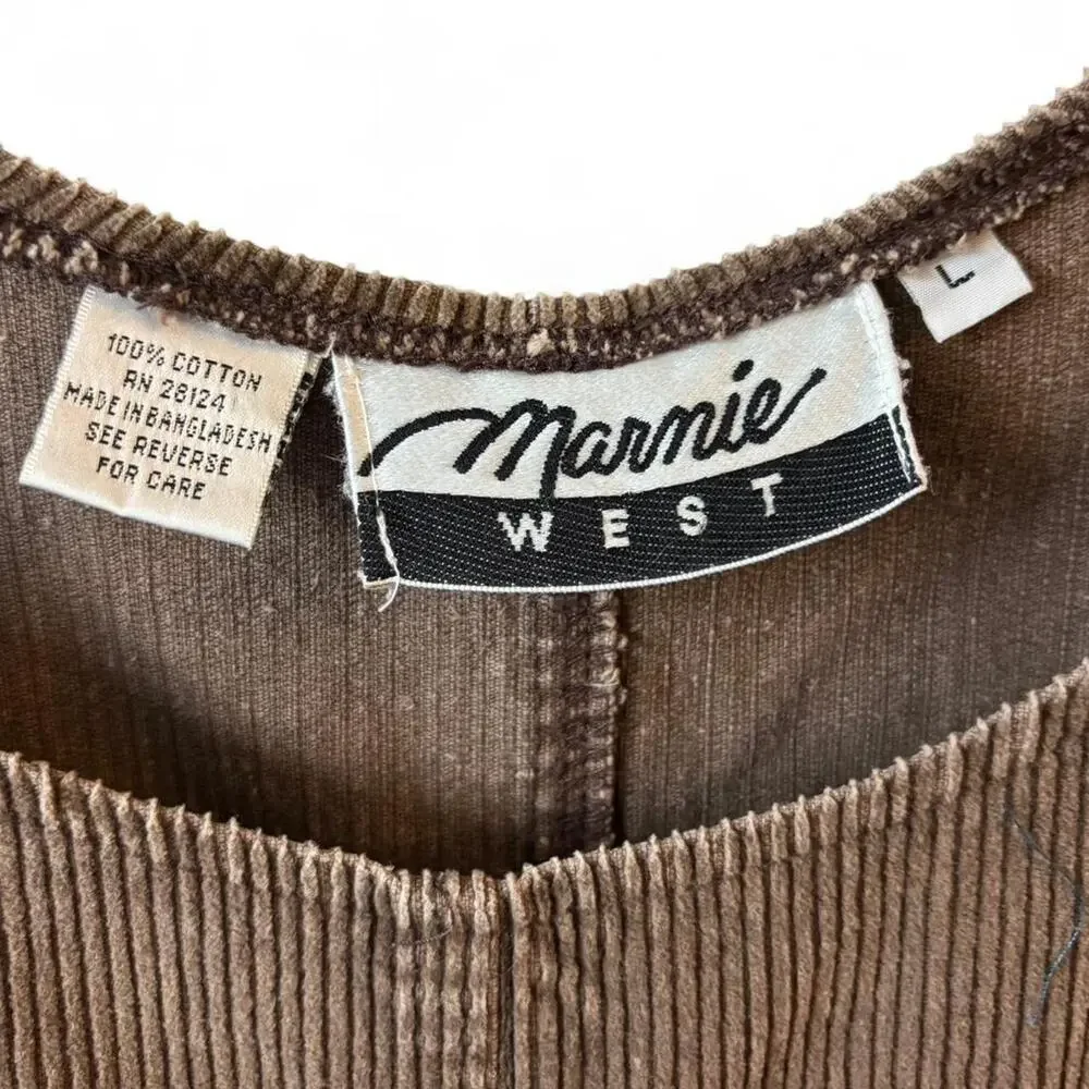 Corduroy Brown Utility Pinafore Dress – Cottagecore Workwear [L] - Picture 7 of 8